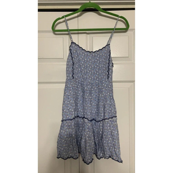 Urban Outfitters S Hanna Mini Babydoll Dress Tiered Blue Floral Cottage Core - Picture 3 of 11